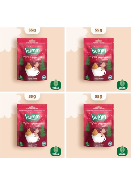 Organik Vegan Zencefilli ve Tarçınlı Kurabiye - 55G*4 Adet