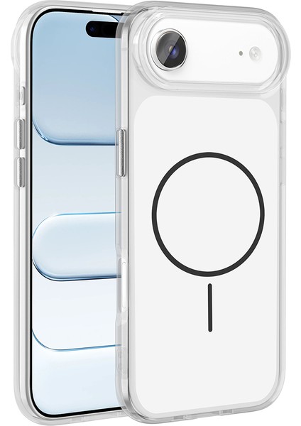 Joie Creatif iPhone 17 Air Kılıf M-Safe Şarj Özellikli Metal Buton Tasarımlı Zore Ikonik Sert Silikon Kapak - Bey