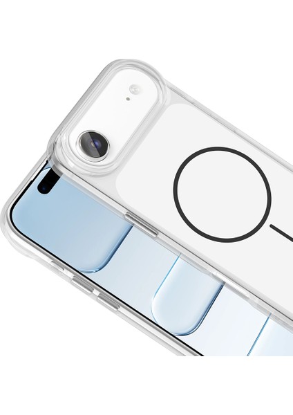 Joie Creatif iPhone 17 Air Kılıf M-Safe Şarj Özellikli Metal Buton Tasarımlı Zore Ikonik Sert Silikon Kapak - Bey