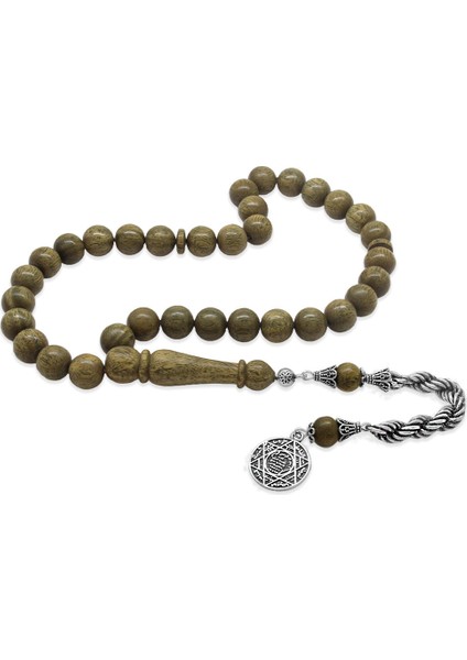 925 Ayar Gümüş Halat Püsküllü Küre Kesim Açık Kahverengi Pelesenk Tesbih