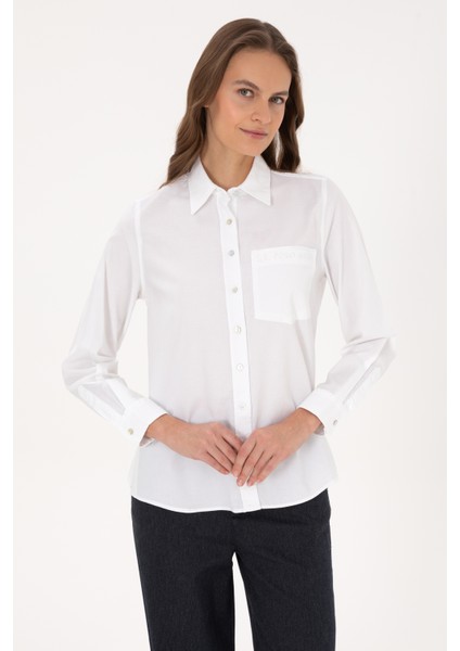 Kadın Beyaz Gömlek Desenli 50308971-VR013