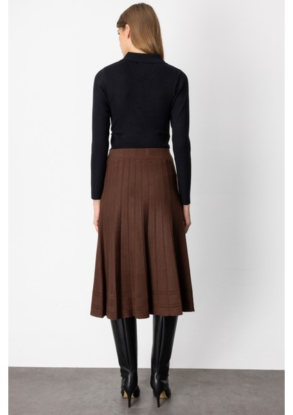 Kadın Pileli Midi Boy Triko Etek 60201 Kahverengi fırsatları