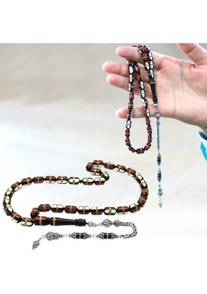 925 Ayar Gümüş Kral Püsküllü Kırmızı Beyaz Mineli Pirinç Sarmal Kapsül Kesim Kuka Tesbih fiyatları