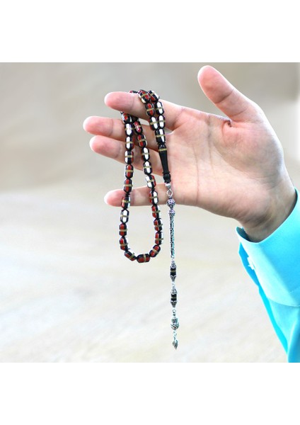 925 Ayar Gümüş Kral Püsküllü Kırmızı Beyaz Mineli Pirinç Sarmal Kapsül Kesim Kuka Tesbih modelleri