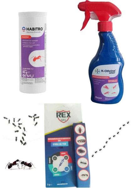 Karınca Ilaçlama Seti K-Othrine Sprey 500ML-HABITRO Karınca Granülü 80GR-REX Jel 5gr