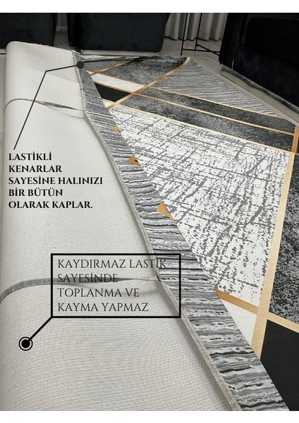Geometrik Desen Gold Çizgili Halı Örtüsü Gri Siyah *kaymaz Tabanlı Yıkanabilir* fırsatları