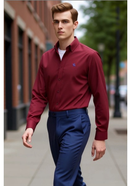 Erkek Oxford Dokuma Nakışlı Gömlek Fonksiyonel Dayanıklı Kaliteli Konforlu Estetik Premium