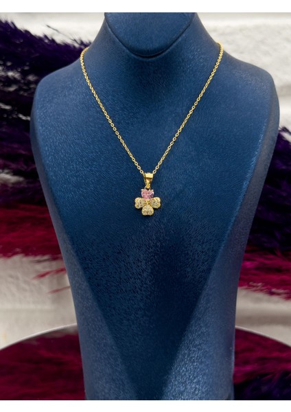 925 Ayar Gümüş Pembe Kuvars Taşlı Yonca Modeli Zarif Kadın Kolye fiyatları