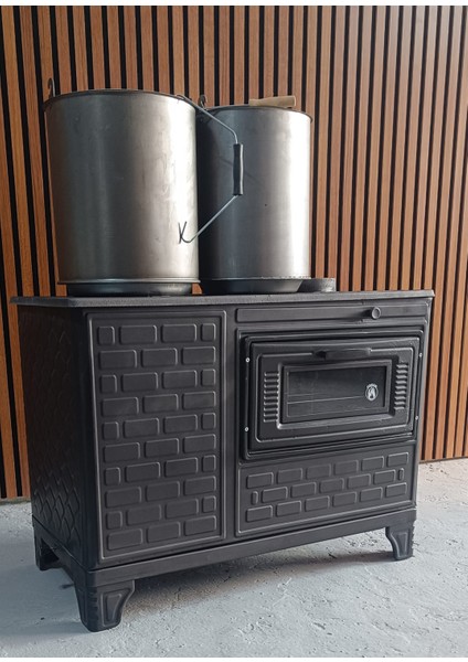 Mat Siyah 47'lik Döküm Tuğlalı Kovalı Kuzineli Emaye Soba