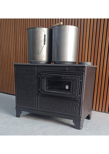 Mat Siyah 47'lik Döküm Tuğlalı Kovalı Kuzineli Emaye Soba modelleri