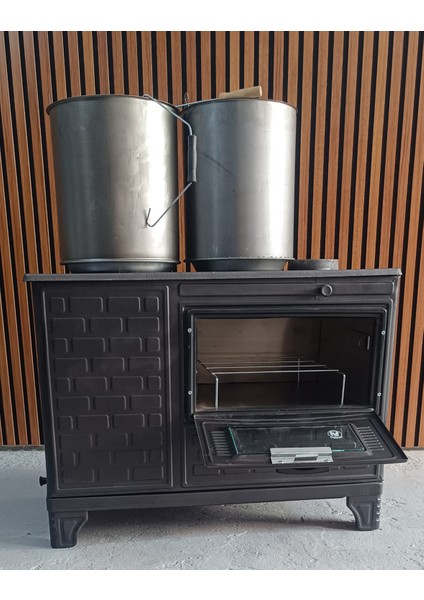 Mat Siyah 47'lik Döküm Tuğlalı Kovalı Kuzineli Emaye Soba fırsatları