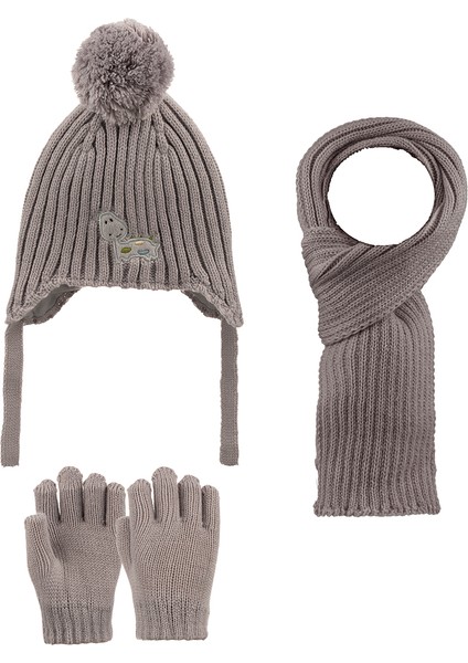 1-4 Yaş Erkek Çocuk 3'lü Takım Atkı, Bere ve Eldiven Set