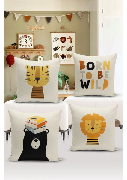 4'lü Kırlent Kılıf Seti Çocuk Bebek Odası Dijital Baskılı