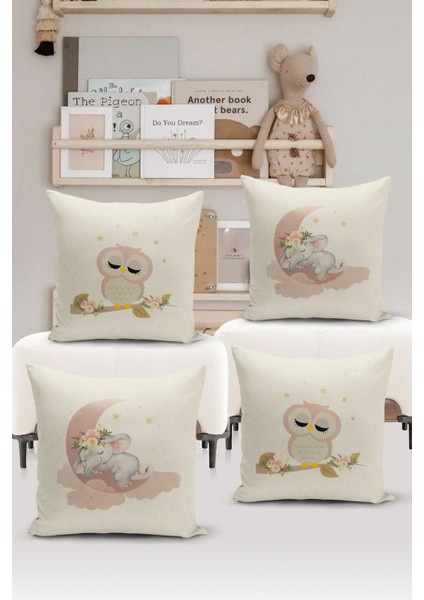 4'lü Kırlent Kılıf Seti Çocuk Bebek Odası Dijital Baskılı