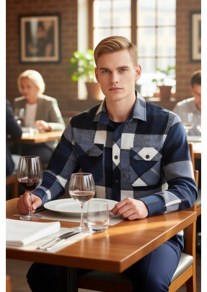 Erkek Regular Kesim Kareli Oduncu Ceket Gömlek Çift Cepli Kışlık Konforlu Günlük Giyim Şık