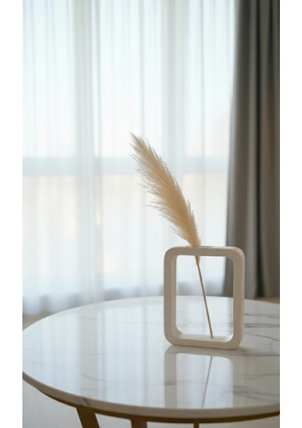 Modern Beyaz Pampas Vazosu - Dekoratif Masa Üstü Obje Iskandinav Vazo-El Yapımı-16 cm