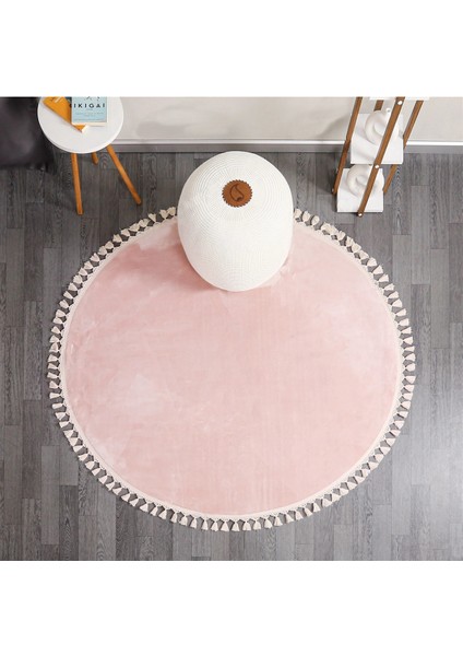 Cloudy Pembe Yuvarlak Saçaklı Peluş Halı Yumuşacık Yıkanabilir Kaymaz Taban Halı Salon Oturma Odası fiyatları