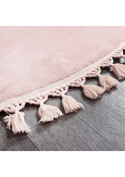 Cloudy Pembe Yuvarlak Saçaklı Peluş Halı Yumuşacık Yıkanabilir Kaymaz Taban Halı Salon Oturma Odası modelleri