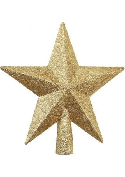 Yılbaşı Ağaç Tepeliği (20 cm) - ALTIN Simli ve Yıldız Dolgulu Büyük Boy Lüks Çam Ağacı Dekorasyonu