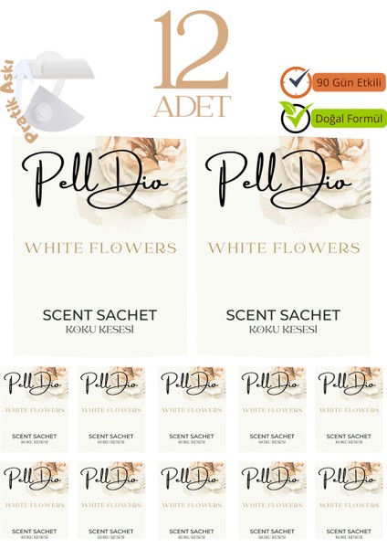 12'li Beyaz Çiçekler Ayakkabılık Dolap ve Çekmece Parfümlü Kese Kokusu Oda Koku Kesesi