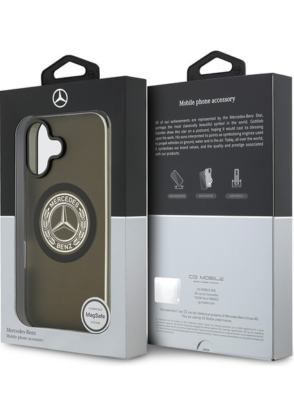 iPhone 17 Uyumlu Kılıf Mercedes Benz Lisanslı M-Safeli Buzlu Pc Nostaljik Yıldız Dizayn Kapak Siyah