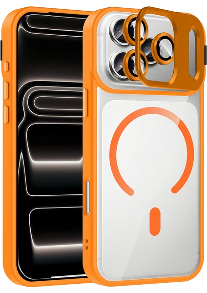 iPhone 17 Pro Max Kılıf Standlı ve Kamera Lens Hediyeli M-Safe Şarj Özellikli Zore Etro Kapak - Turu