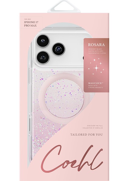 iPhone 17 Pro Max Uyumlu Kılıf M-Safe Şarj Özellikli Hologram Parçalı Coehl Rosara Kapak Pembe modelleri