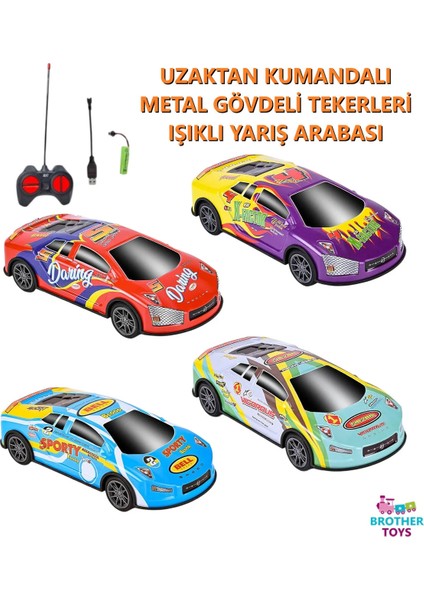 1 Adet Metal Gövdeli Tekerlekleri Işıklı Drift Atabilen Şarjlı Uzaktan Kumandalı Yarış Arabası 1:24