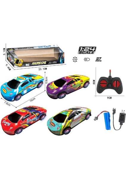 1 Adet Metal Gövdeli Tekerlekleri Işıklı Drift Atabilen Şarjlı Uzaktan Kumandalı Yarış Arabası 1:24