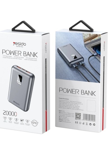 YP47 20.000 Mah Dijital Göstergeli 22.5W Usb3.0 ve 20W Type-C Çıkışlı Pd Hızlı Şarj Powerbank fiyatları