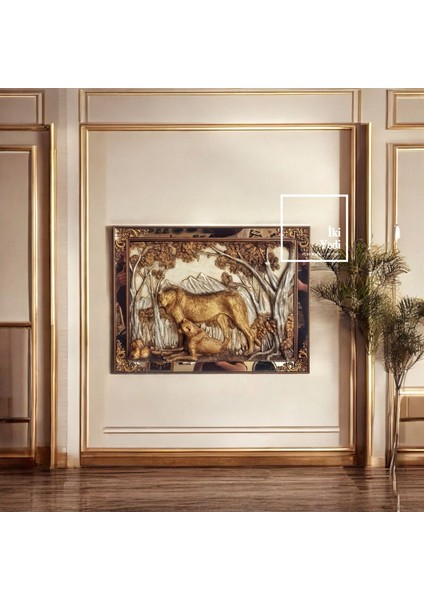 Jackhill Puma Figürlü Kabartma Çerçeve Tablo 82,5X62,5 cm Duvar Dekoru Altın ve Gümüş Detaylı Obje fiyatları