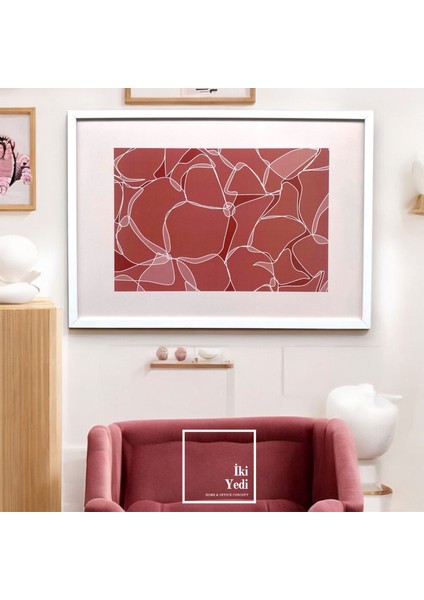 Pietro Modern Dekoratif Tablo Beyaz Çerçeveli Minimalist Sanat Tasarım Soyut Duvar Dekoru Pembe Beyaz Krem Rengi