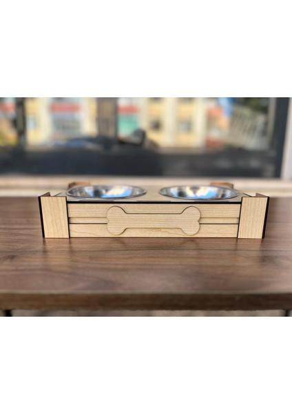 Kemik Tasarımlı Ahşap Evcil Hayvan Mama Kabı