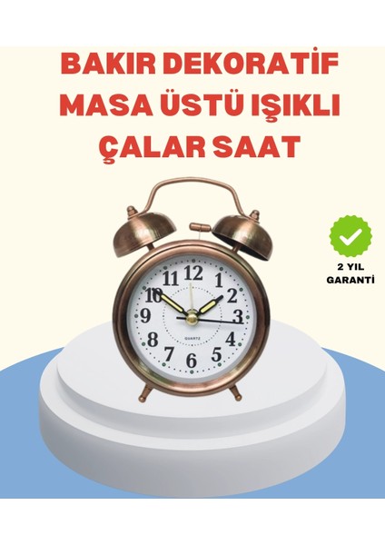 Buğz Metal Bronz Nostaljik Masa Saati Alarmlı Büyük Boy Sessiz Mekanizmalı