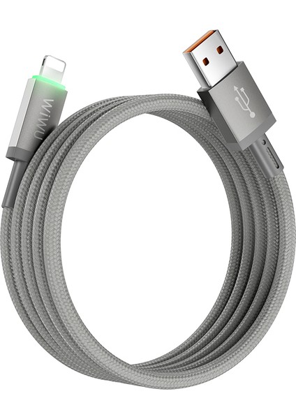 WI-C081 Maglink Serisi Işıklı Magnetik Usb-A To Lightning Işıklı Data ve Şarj Kablosu 1m Gri