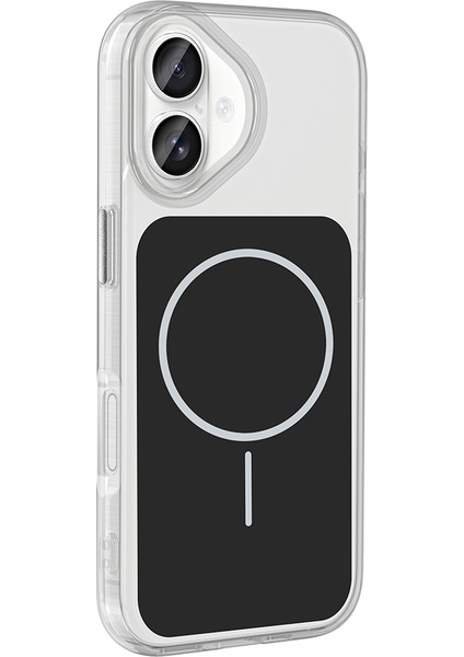 Joie Creatif Apple iPhone 17 Kılıf M-Safe Şarj Özellikli Metal Buton Tasarımlı Ikonik Sert Silikon Kapak - Siyah