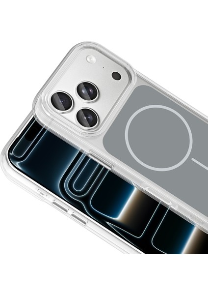 Apple iPhone 17 Pro Kılıf M-Safe Şarj Özellikli Metal Buton Tasarımlı Ikonik Sert Silikon Kapak - Gri