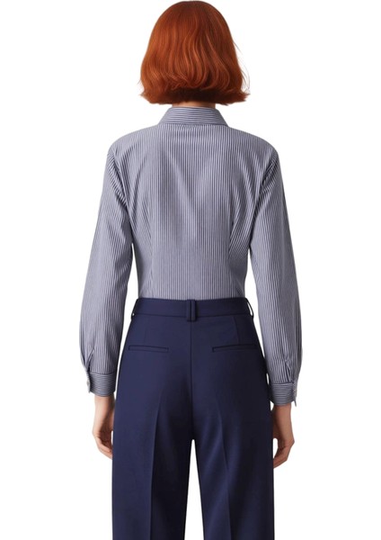 Kadın Çizgili Gömlek Klasik Kesim Gümüş Düğme Detaylı Ofis Günlük Kullanım Rahatlığı Rahat indirimleri