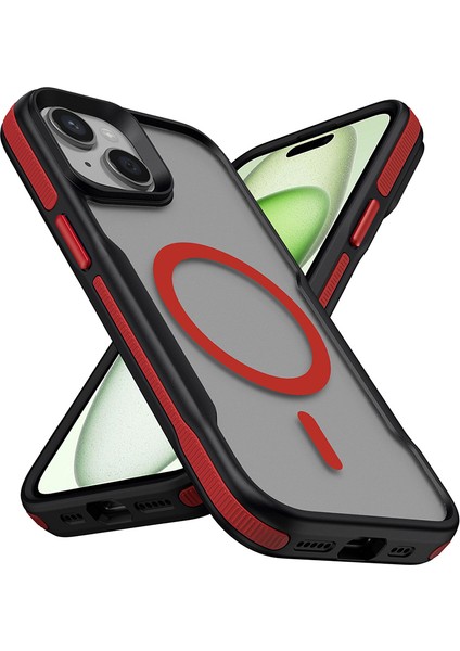 Joie Creatif Apple iPhone 13 Kılıf M-Safe Şarj Özellikli Renkli Kenar Airbag Şeritli Lamer Kapak - Kırmızı