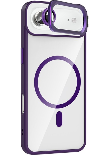 Apple iPhone 17 Air Kılıf Standlı ve Kamera Lens Hediyeli M-Safe Şarj Özellikli Etro Kapak - Gri modelleri