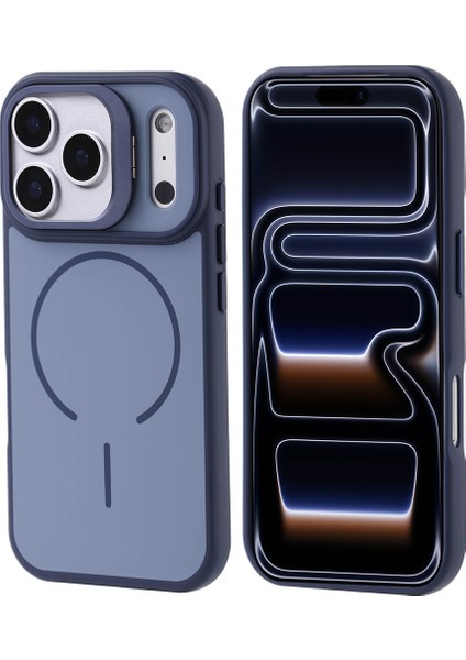Apple iPhone 17 Pro Kılıf M-Safe Şarj Özellikli Kamera Standlı Notron Kapak - Lacivert