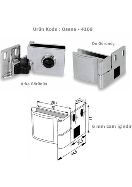 Osena Cam Menteşesi Metal Krom 6 mm Cam Için 1 Takım fiyatları