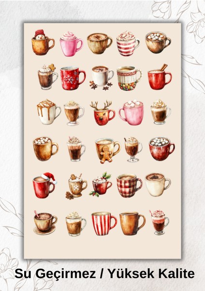 Sıcak Çikolata, Kahve, Latte Temalı Kış Mevsimi Sticker Ajanda Bullet Journal YRM039