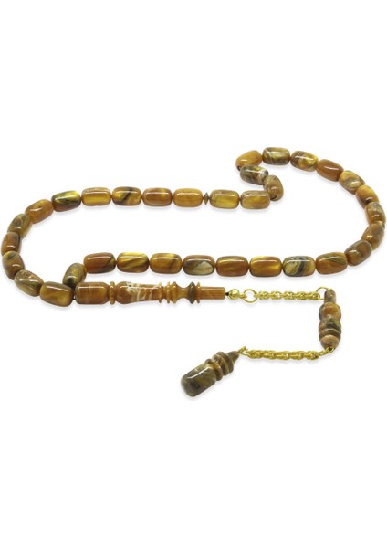 Altın Renk 925 Ayar Gümüş Püsküllü Imamesı Usta Işçilikli Kapsül Kesim Turuncu Beyaz Katalin Tesbih