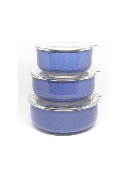 Emaye 3'lü Kapaklı Saklama Kabı