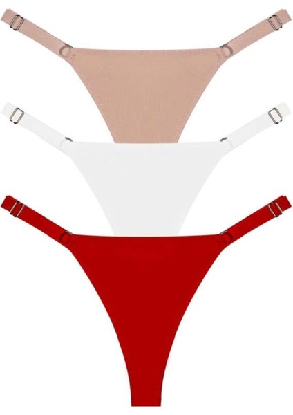 Halka Detaylı Ayarlanabilir Lastikli Kadın Tanga Külot 3'lü Paket