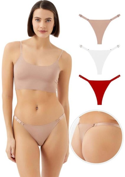 Halka Detaylı Ayarlanabilir Lastikli Kadın Tanga Külot 3'lü Paket fiyatları