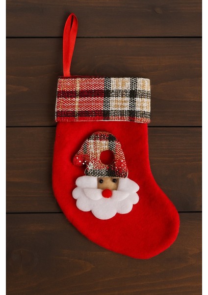 Noel Baba Desenli Kırmızı Mini Keçe Çorap Şömine Yılbaşı Süsü Ev Dekoru Kar Temalı Aksesuar fiyatları