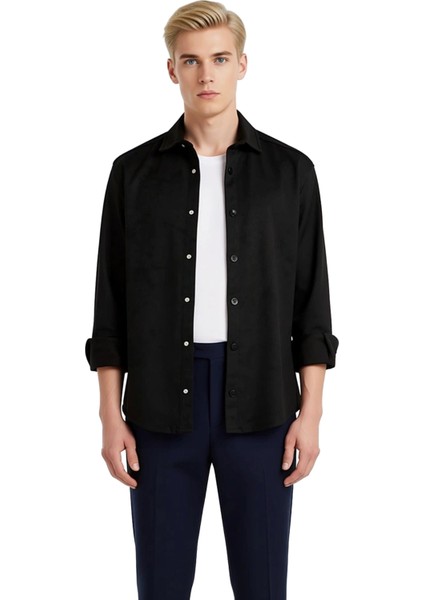 Erkek Düz Renk Süet Dokulu Gömlek Şık Görünüm ve Rahatlığı Bir Arada Sunuyor Fonksiyonel Spor