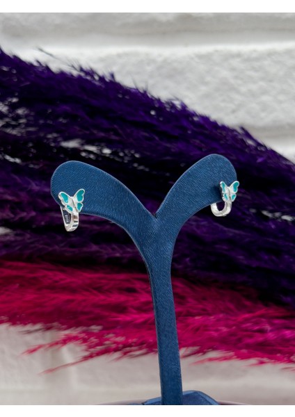 925 Ayar Gümüş Mineli Kelebek Tasarım Çocuk Küpesi – Kız Çocuklar Için Zarif Gümüş Küpe